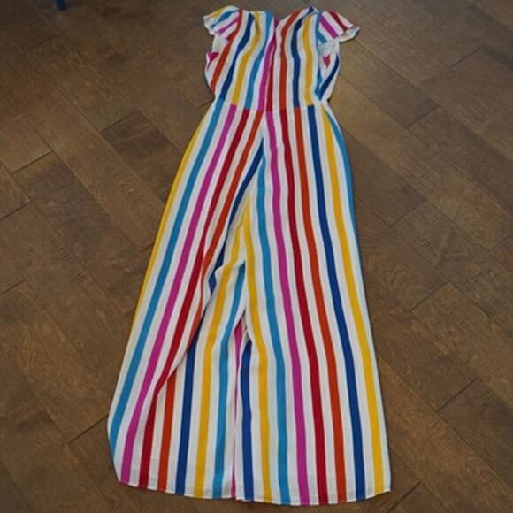 Color Me Courtney Short Sleeve Striped Jumpsuit Multicolor Womens Size 2 - Picture 4 of 7